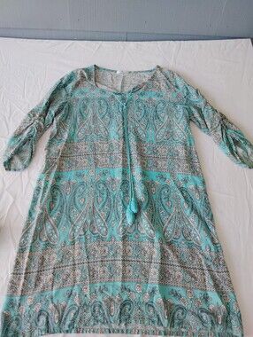 HT Women's Turquoise Paisley Tie-Front Bojo Dress